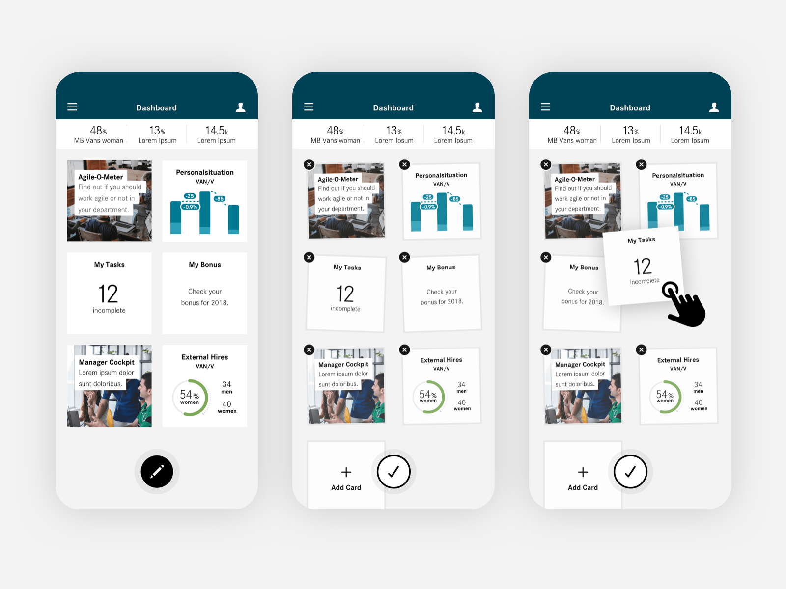 Dashboard with drag and drop functionality.